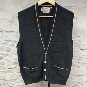 Vintage 50s 60s Lambswool Cardigan Grandpa Sweater Vest Amcrest Made in Japan